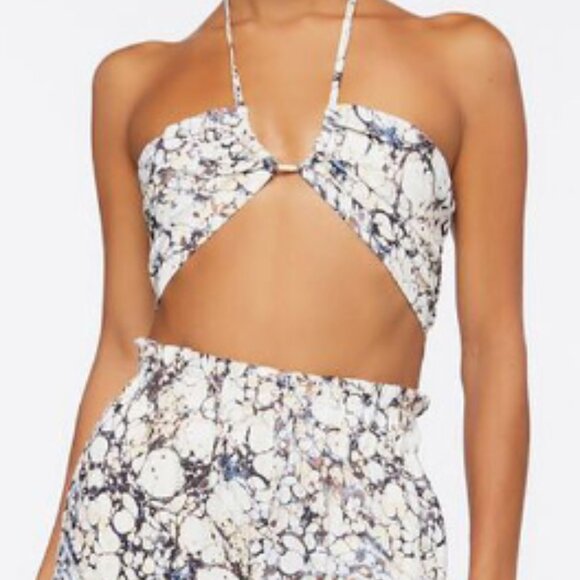 Forever 21 Satin Halter and Pant Set Marble print *Worn n Sitting in Bars w Cake - Picture 2 of 16